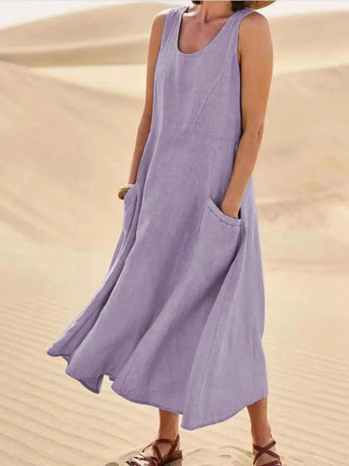 Solid Color Casual Loose Fitting Women's Summer Long Dress