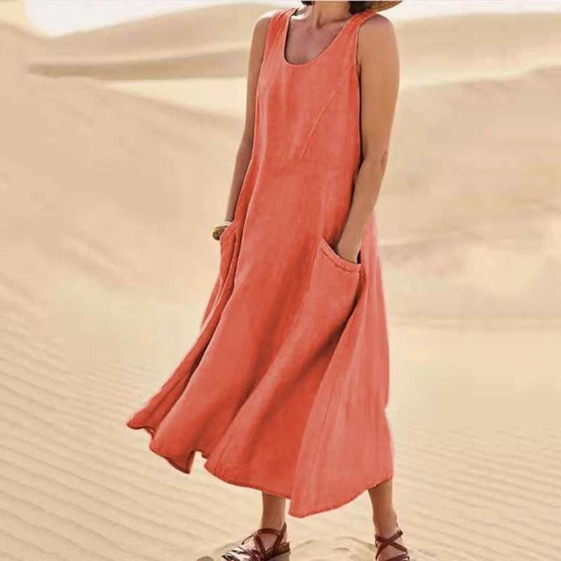 Solid Color Casual Loose Fitting Women's Summer Long Dress