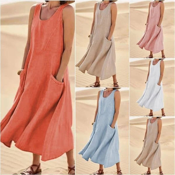 Solid Color Casual Loose Fitting Women's Summer Long Dress