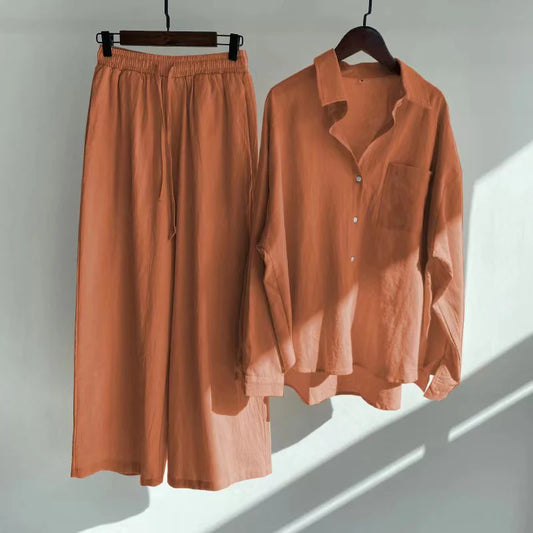 2-Piece Shirt And High-Waist Loose Trousers Set