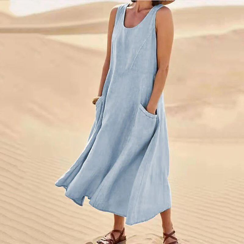 Solid Color Casual Loose Fitting Women's Summer Long Dress