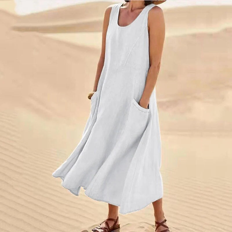 Solid Color Casual Loose Fitting Women's Summer Long Dress