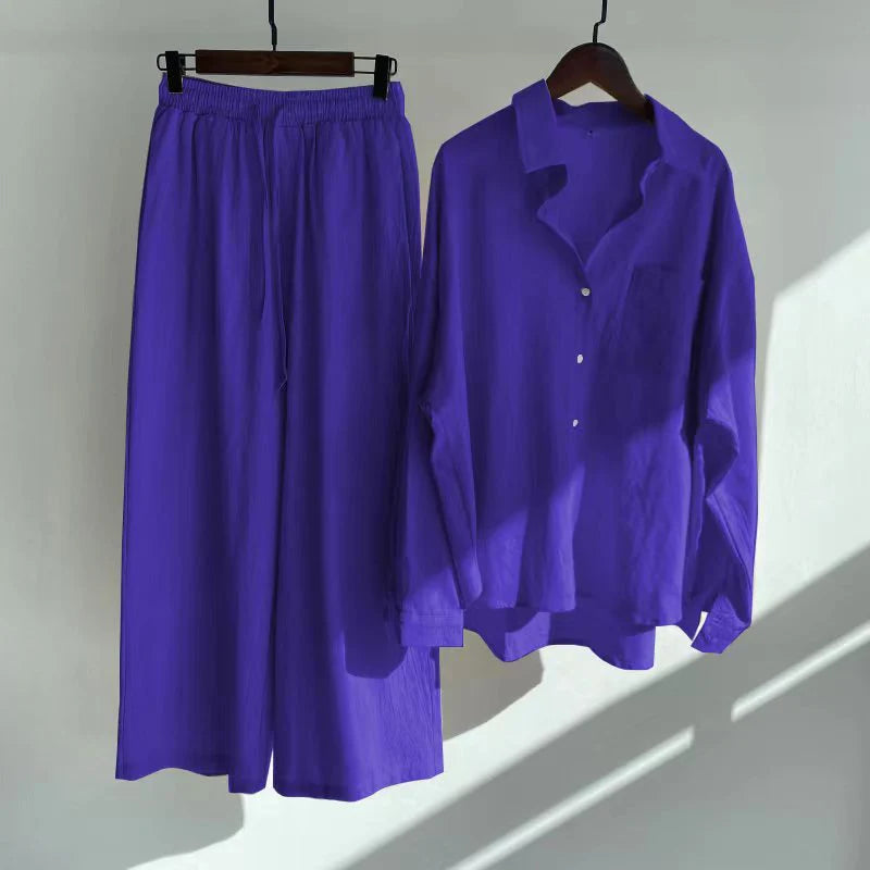 2-Piece Shirt And High-Waist Loose Trousers Set