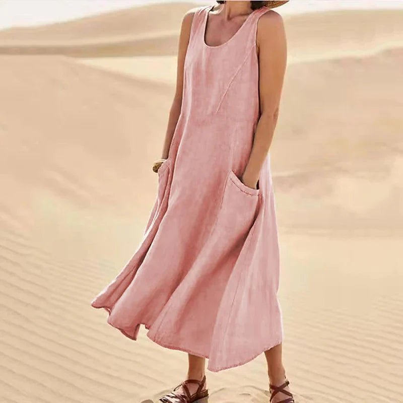 Solid Color Casual Loose Fitting Women's Summer Long Dress