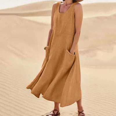 Solid Color Casual Loose Fitting Women's Summer Long Dress