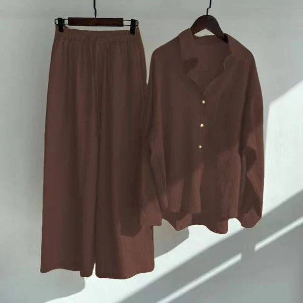 2-Piece Shirt And High-Waist Loose Trousers Set