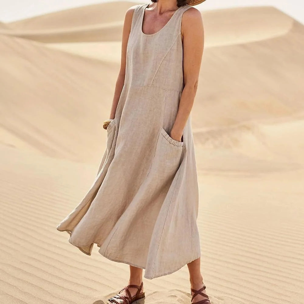 Solid Color Casual Loose Fitting Women's Summer Long Dress