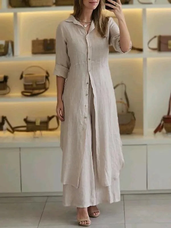 Women Casual Cotton and Linen Two-piece Set